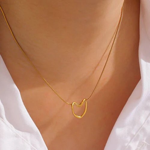 Gold Plated Open Heart Pendant Necklace - Jewel Glimpse