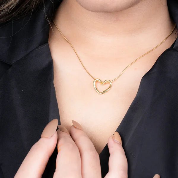 Gold Plated Open Heart Pendant Necklace - Jewel Glimpse