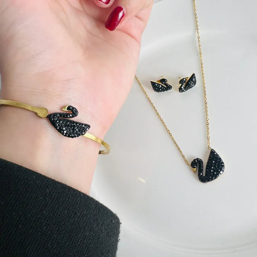 Stainless Swan Bangle, Earring And Necklace Set - Jewel Glimpse